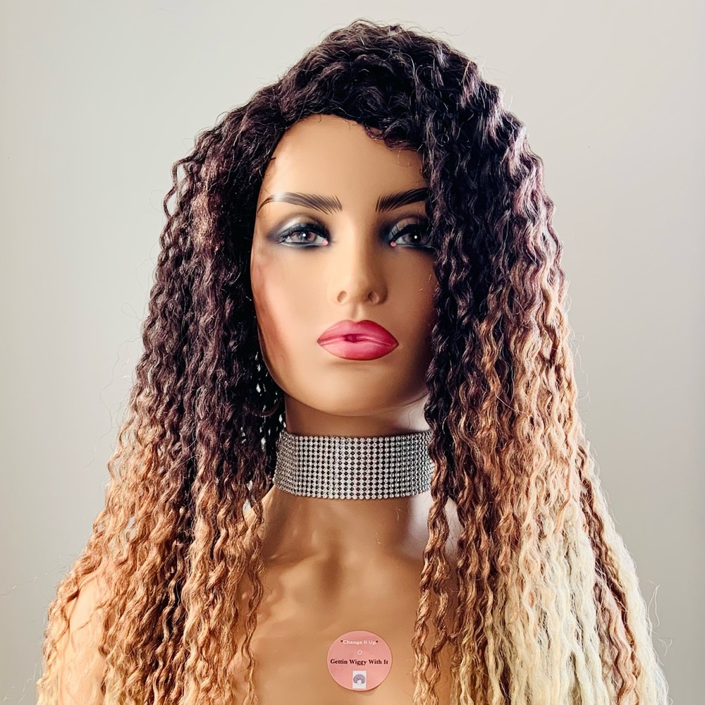 Long “Put On & Go” Wavy Twist Style Ombre Toffee Blonde Color Synthetic Wig 🙌